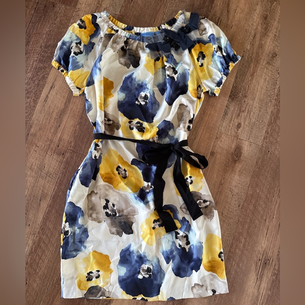 Simply Vera Vera Wang Blue and Yellow Floral Midi Dress - Picture 7 of 7